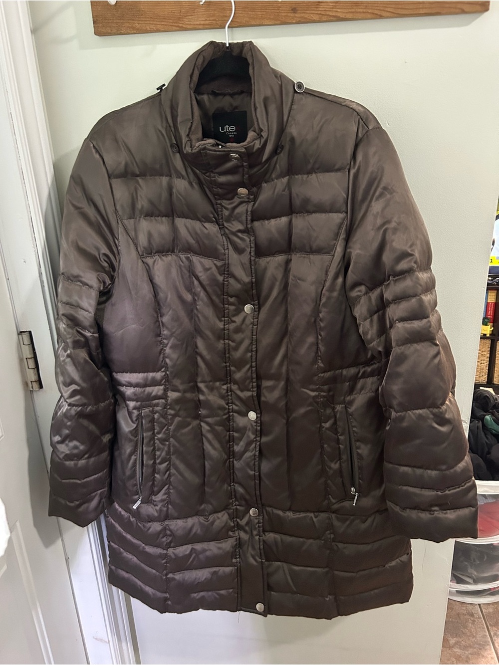 Utex Brown Quilted Long Puffer Coat